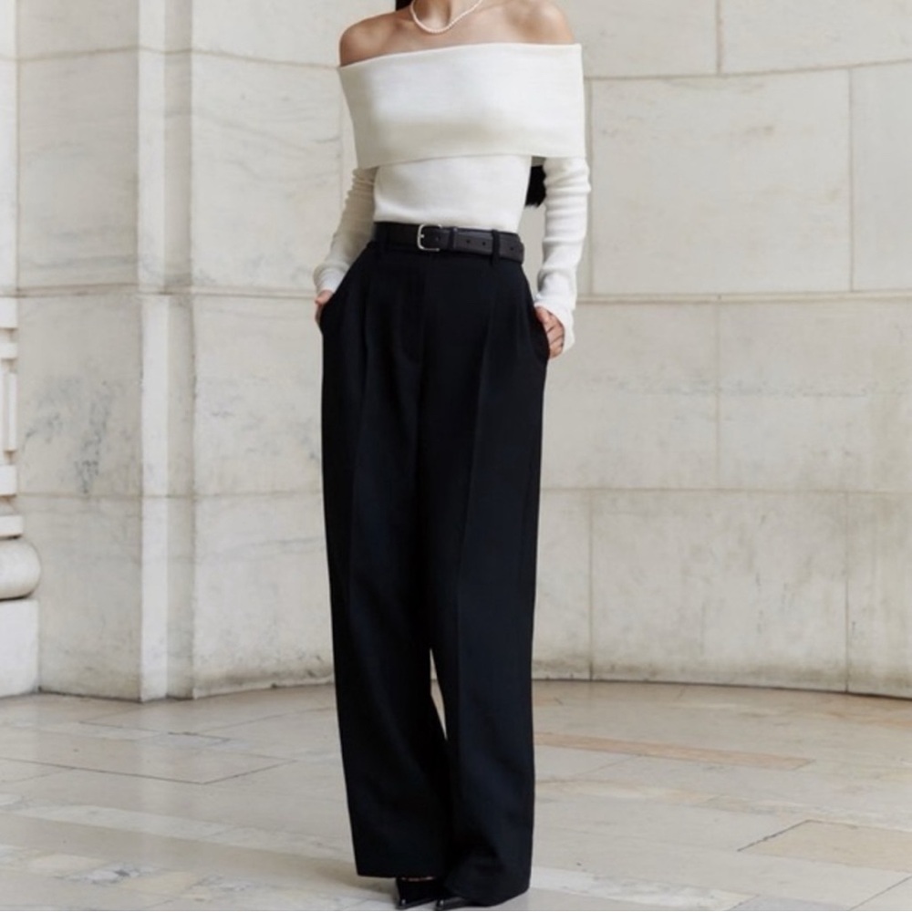 WILFRED Nola White Off the Shoulder Ribbed Sweater, Size XXS